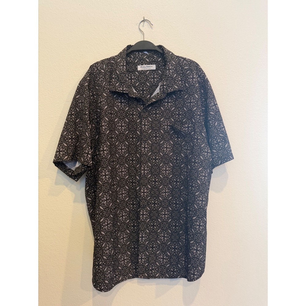 Tommy Bahama The Bahama Coast Mens Black Grey Geometric Print Stretch Shirt L
